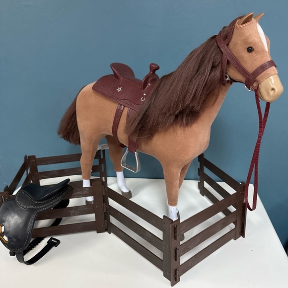 American Girl Other - American Girl 18” chestnut Horse retired 2018 Saddle(x2) bridle and fence panels